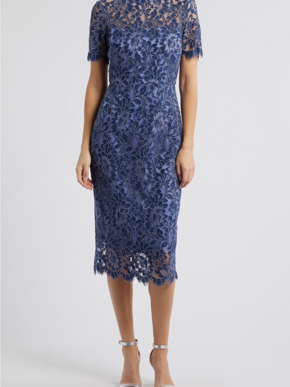 Eliza J Navy Floral Lace Midi Dress